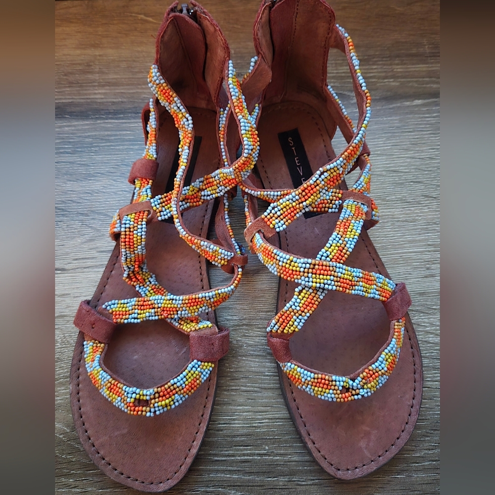 Steve Madden Brown Beaded Gladiator Sandals